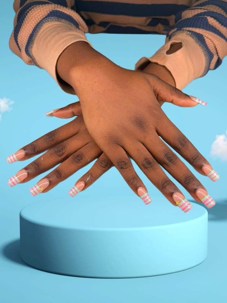 Pink plaid custom nail set by Emi